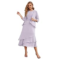 Mother of The Bride Dresses with Jacket 2 Piece Wedding Guest Dress Ruffles Scoop Mother of The Bride Dress Chiffon