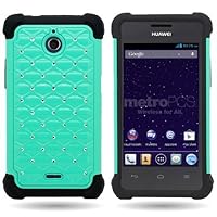 Hybrid Dual Layer Diamond Case for Huawei Ascend Plus H881C / Valiant - Teal Hard Black Soft Silicone