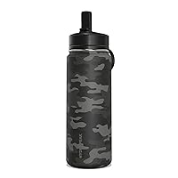 Hydrapeak Mini 20oz Kids Water Bottle with Straw Lid, Stainless Steel Double Wall Insulated Water Bottle for Kids | Leak-Proof and Spill-Proof Kids Water Bottle l Cold for 24 Hrs (Black Camouflage)