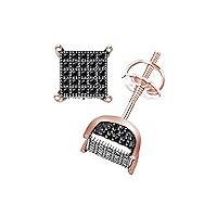 1/4 Carat Round Shape Black Natural Diamond Square Stud Earrings 925 Sterling Silver (0.25 Cttw)