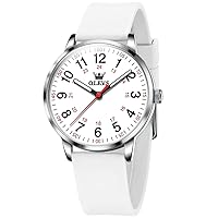 Women's Ultra Thin Wrist Watch Nurse Watch Medical Student Doctor Nursing Watch for Women with Second Hand 12/24 Hour Display Silicone Band Easy to Read Fashion Watch for Women, White band +