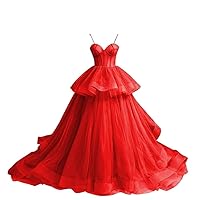 Sweetheart Ruffle Ball Gown Prom Dresses Layered Tulle Spaghetti Strap Tiered Wedding Gowns Quinceanera Dress