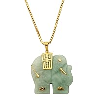 Amazon Essentials 18 Karat Yellow Gold Plated Sterling Silver Genuine Green Jade Elephant Pendant Necklace, 18 Inch Box Chain (previously Amazon Collection)