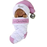 Baby in Stocking: Pink, African American Ornament, Multi, Multi