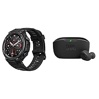 Amazfit T-Rex Pro Smart Watch for Men Rugged Outdoor GPS Fitness Watch & JBL Vibe Buds True Wireless Headphones - Black, Small