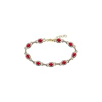 Stunning Ruby & Diamond Tennis Bracelet Set in Yellow Gold Plated Silver - Adjustable to fit 7