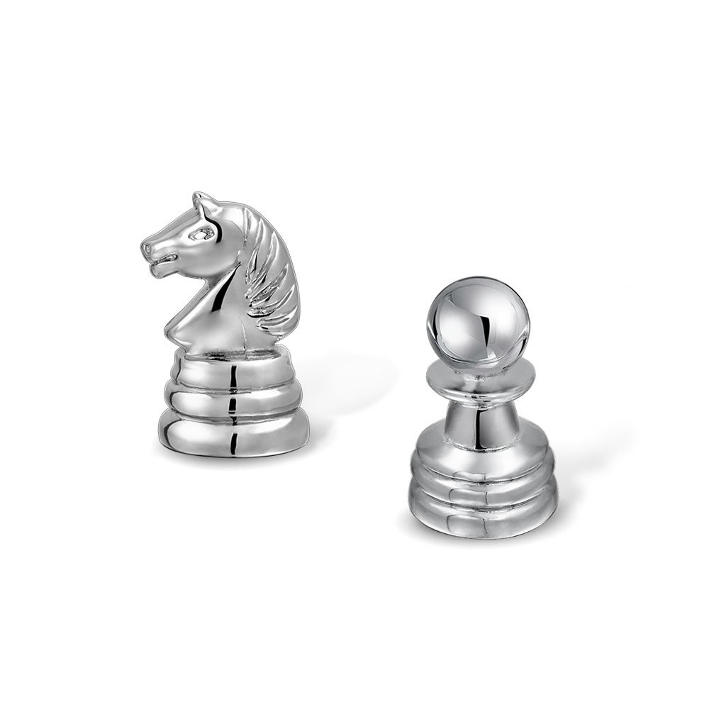 Pawn Knight Pieces Chess Player Cufflinks For Men Executive Shirt Cuff Links Bullet Hinge Back Silver Tone Stainless Steel