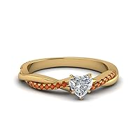 Lovely 1.12ct Heart Shaped White Diamond & Orange Citrine 14K Yellow Gold Over .925 Sterling Silver Engaement Wedding Infinity Twist Ring