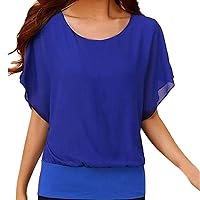 Plus Size Women Batwing Short Sleeve Flowy Chiffon Tops Summer Fashion Sheath Hem Casual Dressy Solid T-Shirts