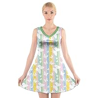 CowCow Womens Casual Mini Dress Vintage Butterfly Garden V-Neck Sleeveless Dress,XS-5XL