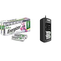 Energizer Recharge Universal AA Batteries, Pre-Charged NiMH 2000 mAh Rechargeable Double A Batteries and AA, AAA, C, D, and 9V Battery Charger for Rechargeable Batteries Bundle, 16 Count