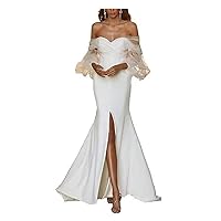 Women's Simple Boho Style V-Neck Wedding Dress with Thin Shoulder Mermaid Satin Beach Bride Dress 2024