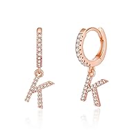 Initial Earrings for Girls Women, 925 Sterling Silver Post Hypoallergenic Small Huggie Hoop Earrings Gold Plated Cubic Zirconia Initial Earrings Jewelry Gifts for Girls Kids Women