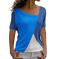 Tops Women's Daily Patchwork Color Short Tee Blouse Sleeve Casual T-Shirt Splice Women's Blouse Blouse for Women