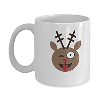 Funny Reindeer Antlers Emoji Face Winking Eye and Tongue Out and Eye –Emoji Kids and Kid in Heart Mug - Great Gift Idea to Any Boy, Girl, Teen and Friends.