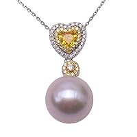 Pearl Pendant Necklace Exquisite Citrine-Inlaid 13.5mm White Freshwater Pearl Pendant in Sterling Silver
