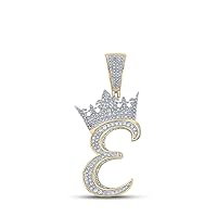 10K Two-tone Gold Mens Diamond Crown E Letter Necklace Pendant 1-1/5 Ctw.