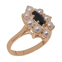 Solid 18k Rose Gold Natural Sapphire & Cultured Pearl Womens Cluster Ring - Sizes 4 to 12 Available