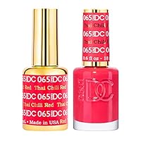 DC Duo Gel & Matching Lacquer Polish Set Soak off Gel NAIL All In One Daisy Top Coat for Nails (with bonus side Glitter) Made in USA (65 Thai Chili Red)