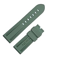 Fluorine Rubber 22mm 24mm Watch Band Silicone Watchband for Panerai Watch Strap (Color : Green No Buckle, Size : 24mm)