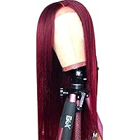 Front Lace Wig Curly Hair, Non Glue Lace Wig Red 13X4 Straight Lace Front Straight Hair Live Hair Piece Burgundy Red Peruvian Black Wig,24 inches (Size : 20 inches)
