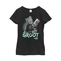 Fifth Sun Marvel Universe Neon Baby Groot Girl's Solid Crew Tee, Black, X-Large
