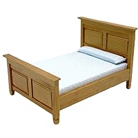 Melody Jane Dolls Houses Dollhouse Oak Panelled Double Bed Modern Miniature Bedroom Furniture 1:12