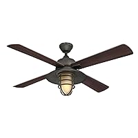 Lighting 74005B00 Porto, Smart WiFi Ceiling Fan Compatible with Amazon Alexa and Google Home with LED Light, Remote Control, 52 Inch, Black-Bronze Finish, Amber Frosted Glass