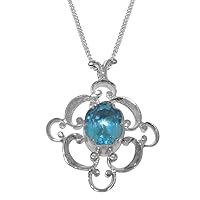Solid 925 Sterling Silver Natural Blue Topaz Womens Pendant & Chain - Choice of Chain lengths