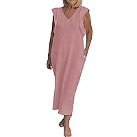 Women's V Neck Spaghetti Strap Dress Sexy Backless Party Club, Summer Back Fly Sleeved Cotton Linen Comfy, S XXXL