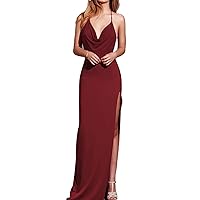 Women's Cowl Neck Spaghetti Strap Satin Sexy Wedding Guest Party Dress Cocktail Evening Backless Midi Formal Dresses