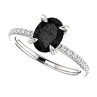 Solitaire Engagement Ring Modern 2 CT Oval Black Diamond Ring Vintage Antique Black Onyx Ring Art Deco 925 Sterling Silver Wedding Rings Promise Gift