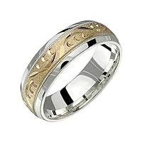 two-tone sterling silver & 10K yellow gold 7 millimeters wide wedding band ring