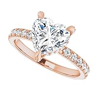 18K Solid Rose Gold Handmade Engagement Ring 2.0 CT Heart Cut Moissanite Diamond Solitaire Wedding/Bridal Ring Set for Womens/Her Propose Ring