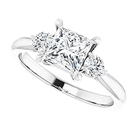 10K Solid White Gold Handmade Engagement Ring 1.0 CT Princess Cut Moissanite Diamond Solitaire Wedding/Bridal Ring Set for Women/Her Propose Gifts