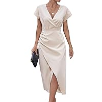 Women's Dress Solid Ruched Side Wrap Hem Dress