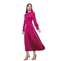 Dresses for Women Dress Women's Dress Draped Collar Ruched Waist -line Dress Dresses (Color : Hot Pink, Size : Medium)