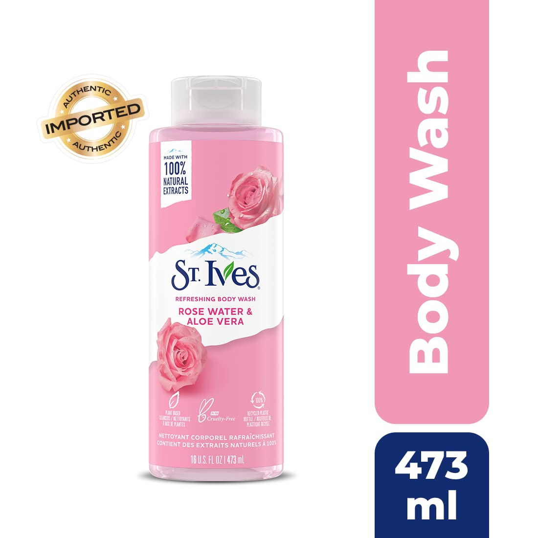 St. Ives Body Wash Refreshing Cleanser Rose Water & Aloe Vera Made with Plant-Based Cleansers & 100% Natural Extracts 16 oz