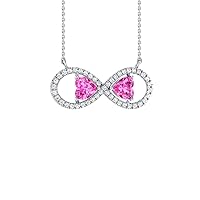 1.80 CT Heart Cut Simulated Pink Sapphire Infinity Pendant Necklace 14k White Gold Finish