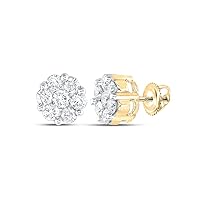 14kt Yellow Gold Womens Round Diamond Flower Cluster Earrings 1-1/2 Cttw