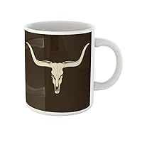 Coffee Mug Brown Texas Longhorn Skull Bull Cow Animal Beast Bone 11 Oz Ceramic Tea Cup Mugs Best Gift Or Souvenir For Family Friends Coworkers