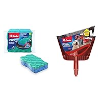O-Cedar Scrunge Multi-Use (Pack of 6) Non-Scratch, Odor-Resistant All-Purpose Scrubbing Sponge & Pet Pro Broom & Step-On Dustpan PowerCorner, Red