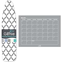 HOME GENIE Ironing Board Cover and Magnetic Monthly Planning Board, Ironing Board Cover Size 15x54 Quatrefoil, Full Size Scorch Resistant Padding, Planning Board Size 16x12 in White, 2 Item Bundle