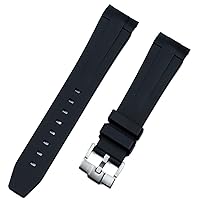 21mm Soft Rubber Silicone Watch Band Black Blue Gray Green Pin Buckle Watchband for Longines Strap Conquest Series (Color : Black Strap, Size : 21mm)