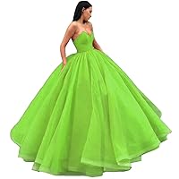 Women's Strapless Tulle Quinceanera Dress A-Line Formal Evening Party Dresses
