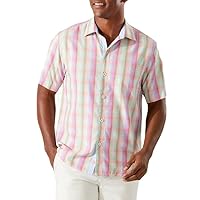 Tommy Bahama Men's Ombré Isles Plaid Silk Camp Shirt (Very Berry, Small)