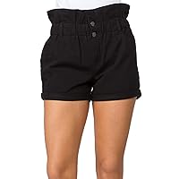 Twiin Sisters Women's Paperbag Waist Front Button Closure Cuffed Shorts with Pockets