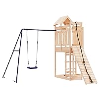 vidaXL Swing Set, Wooden Playground Equipment Outdoor Playset, Outdoor Backyard Playground Set for Kids Age 3-8 Years, Solid Wood Pine