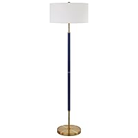 Henn&Hart 2-Light Floor Lamp with Fabric Shade in Blue/Brass/White, Floor Lamp for Home Office, Bedroom, Living Room