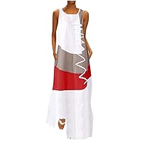 Women's Dress Round Neck Glamorous Beach Casual Loose-Fitting Summer Sleeveless Long Floor Maxi Print Swing Flowy